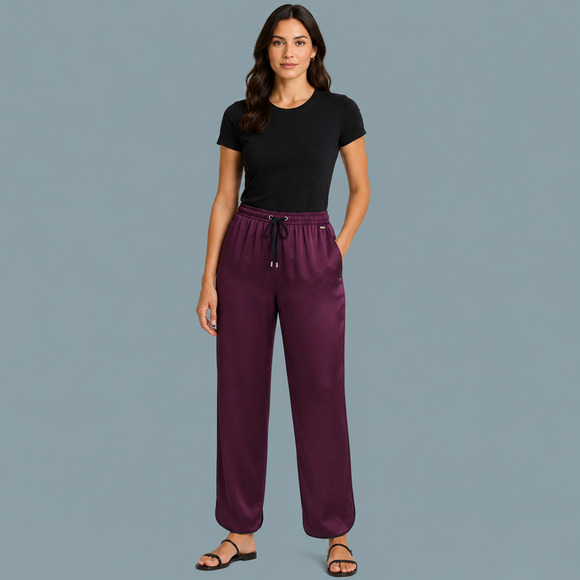 Armani Exchange Pants - Armani Exchange Size 14 Purple Pull On Drawstring Ankle Length Satin Pants